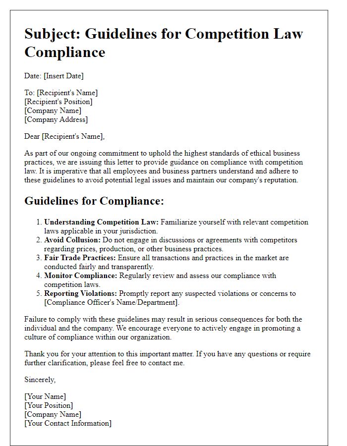 Letter template of guidelines for competition law compliance