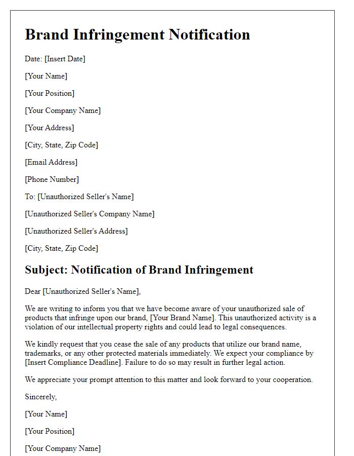 Letter template of brand infringement notification to unauthorized seller