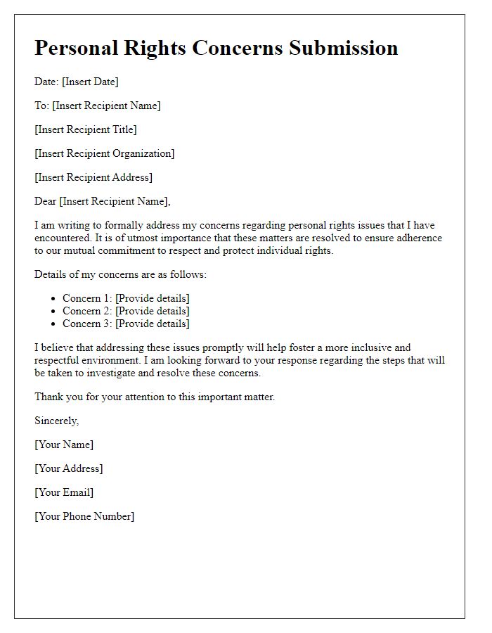 Letter template of personal rights concerns submission