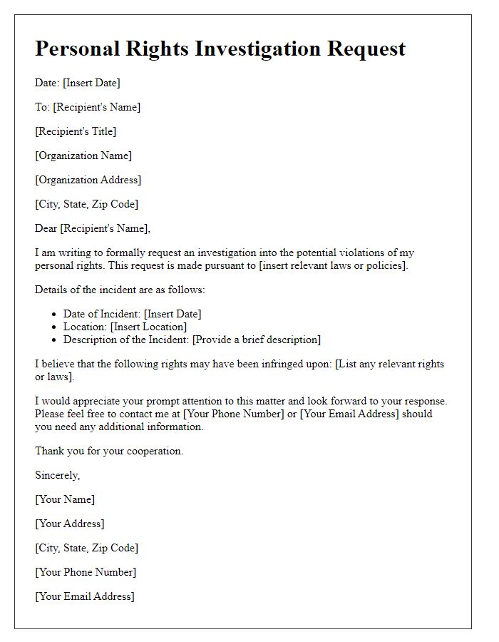 Letter template of personal rights investigation request