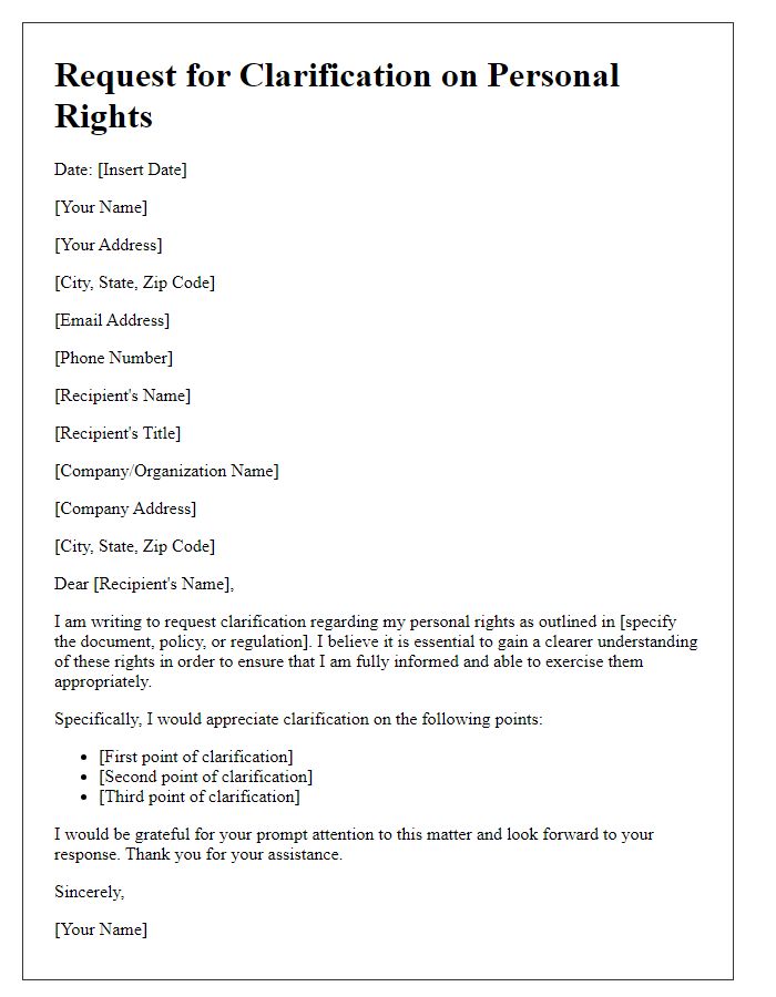 Letter template of request for clarification on personal rights