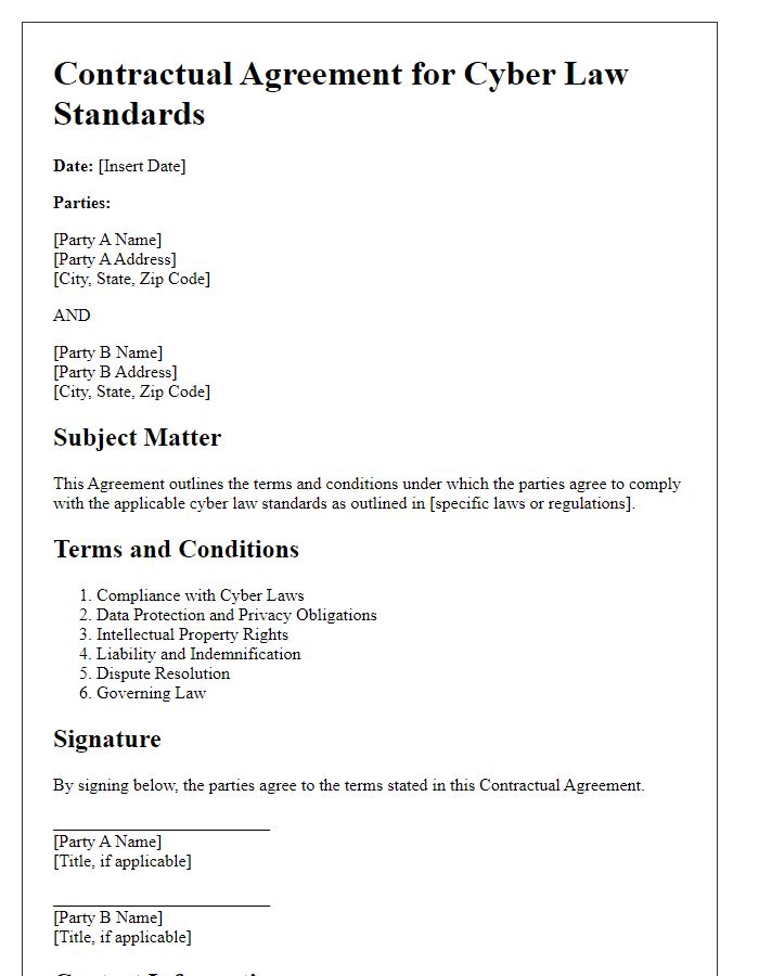 Letter template of contractual agreement for cyber law standards.