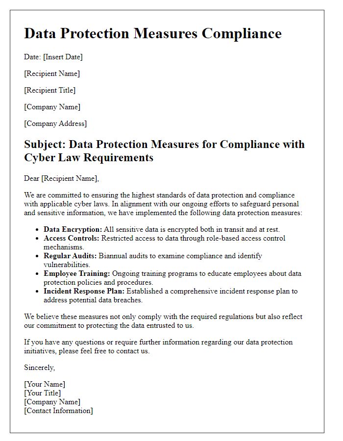 Letter template of data protection measures for cyber law requirements.