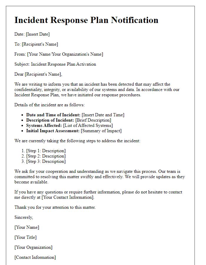 Letter template of incident response plan for cyber law practices.