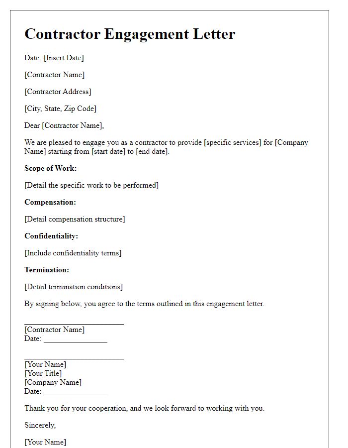 Letter template of contractor engagement letter