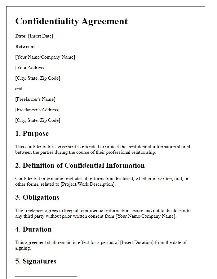 Letter template of freelance confidentiality agreement