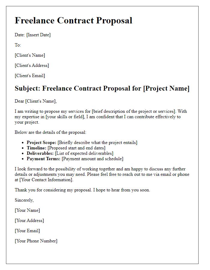 Letter template of freelance contract proposal