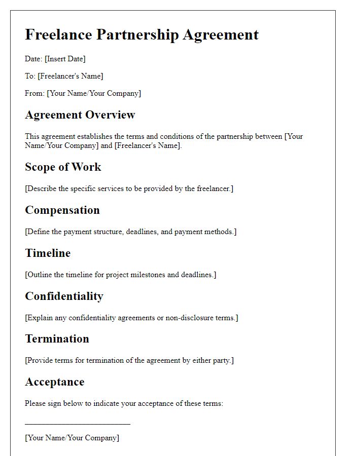 Letter template of freelance partnership terms