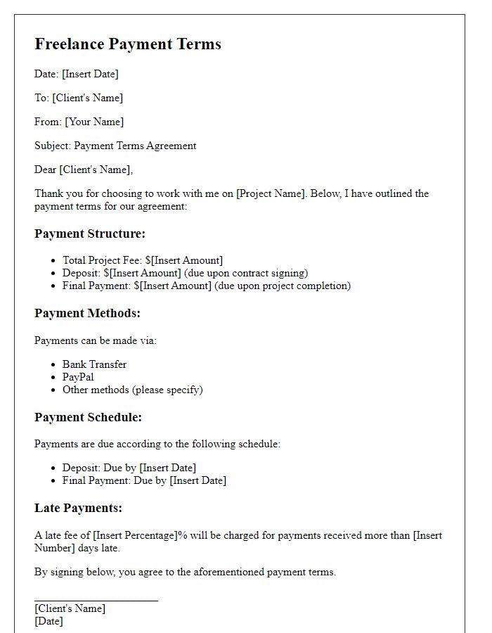 Letter template of freelance payment terms