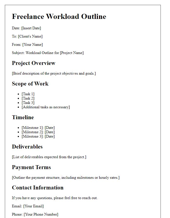 Letter template of freelance workload outline