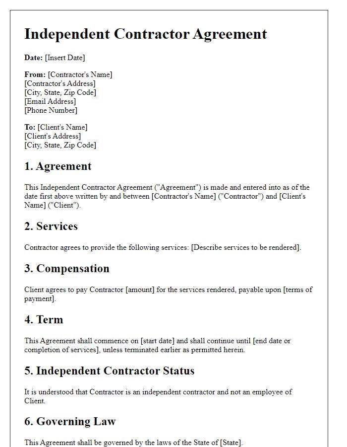 Letter template of independent contractor agreement