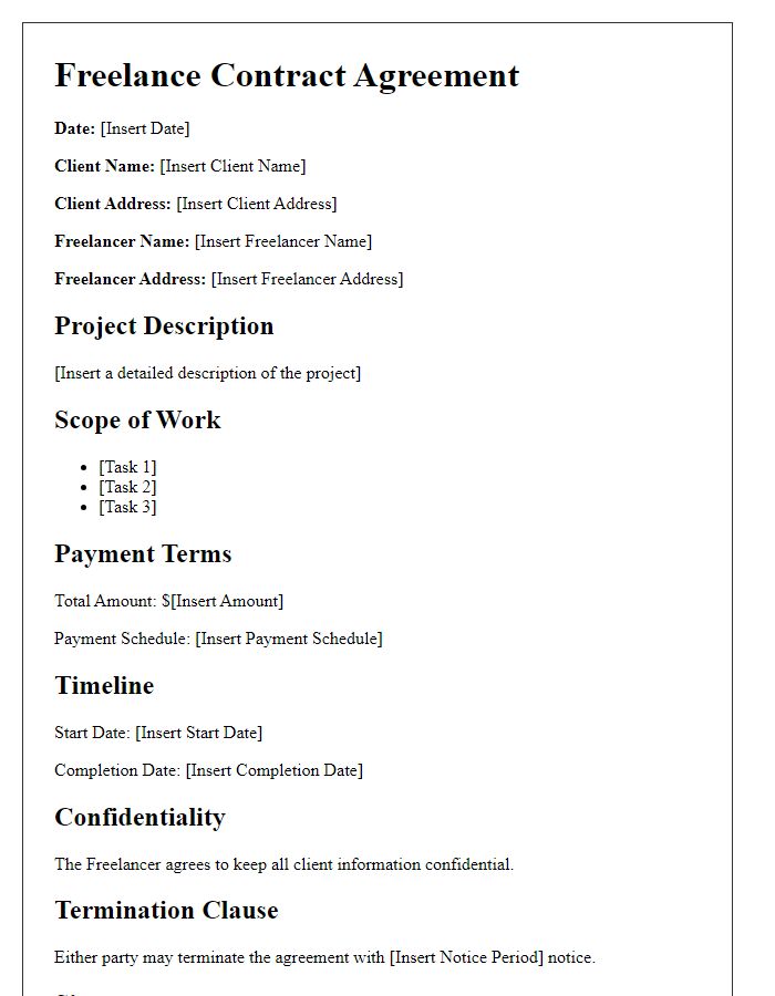 Letter template of project-based freelance contract