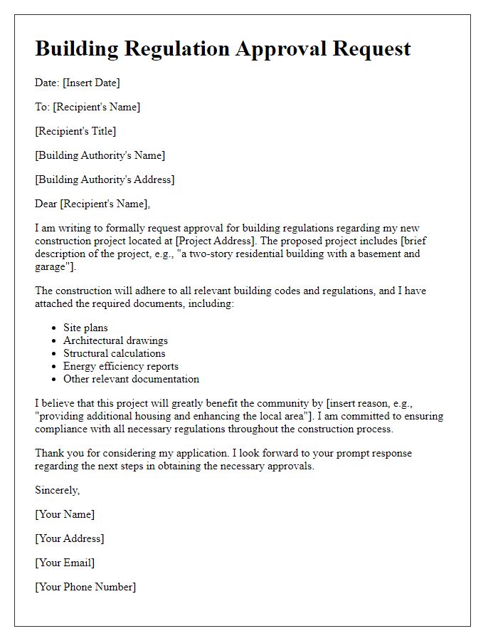 Letter template of building regulation approval request for new constructions.