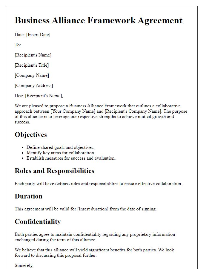 Letter template of Business Alliance Framework