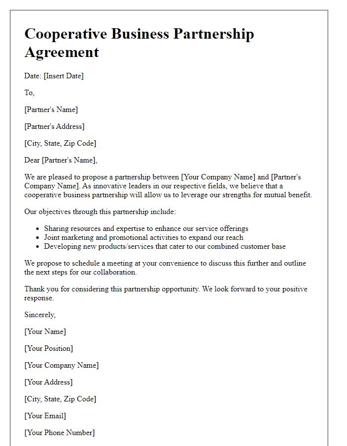 Letter template of Cooperative Business Partnership