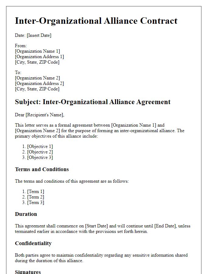 Letter template of Inter-Organizational Alliance Contract