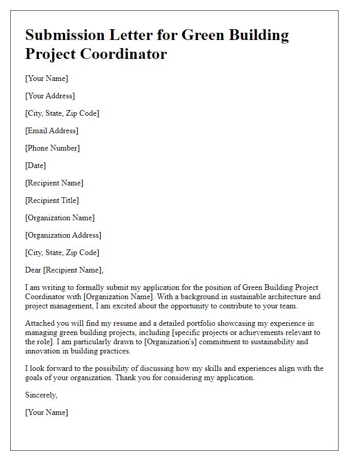 Letter template of submission for a green building project coordinator.