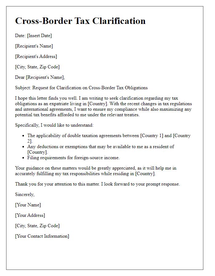 Letter template of cross-border tax clarification for expatriates