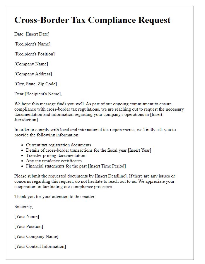 Letter template of cross-border tax compliance request for corporations