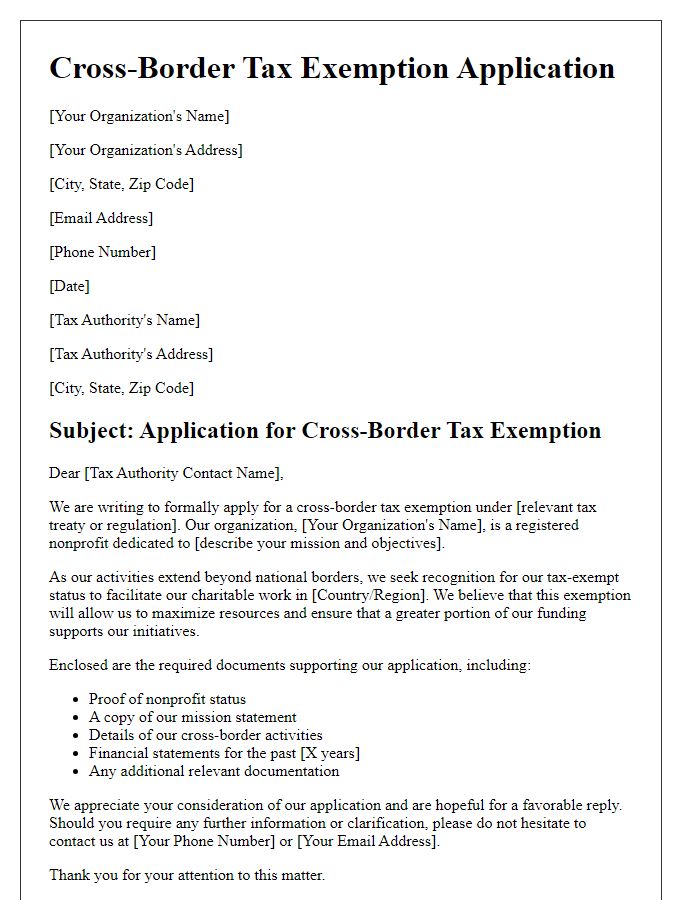 Letter template of cross-border tax exemption application for nonprofits