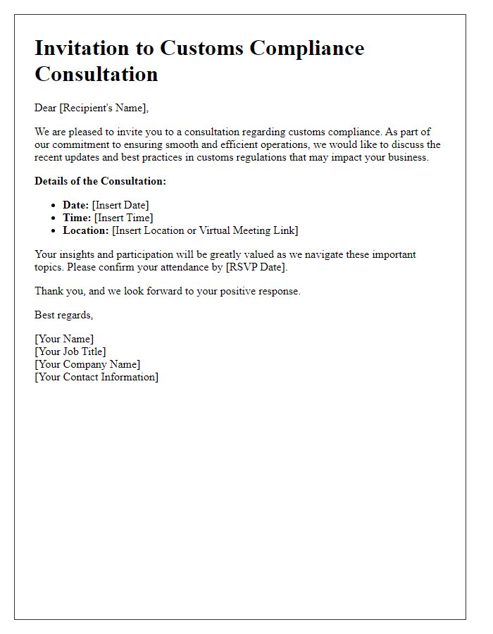 Letter template of customs compliance consultation invitation