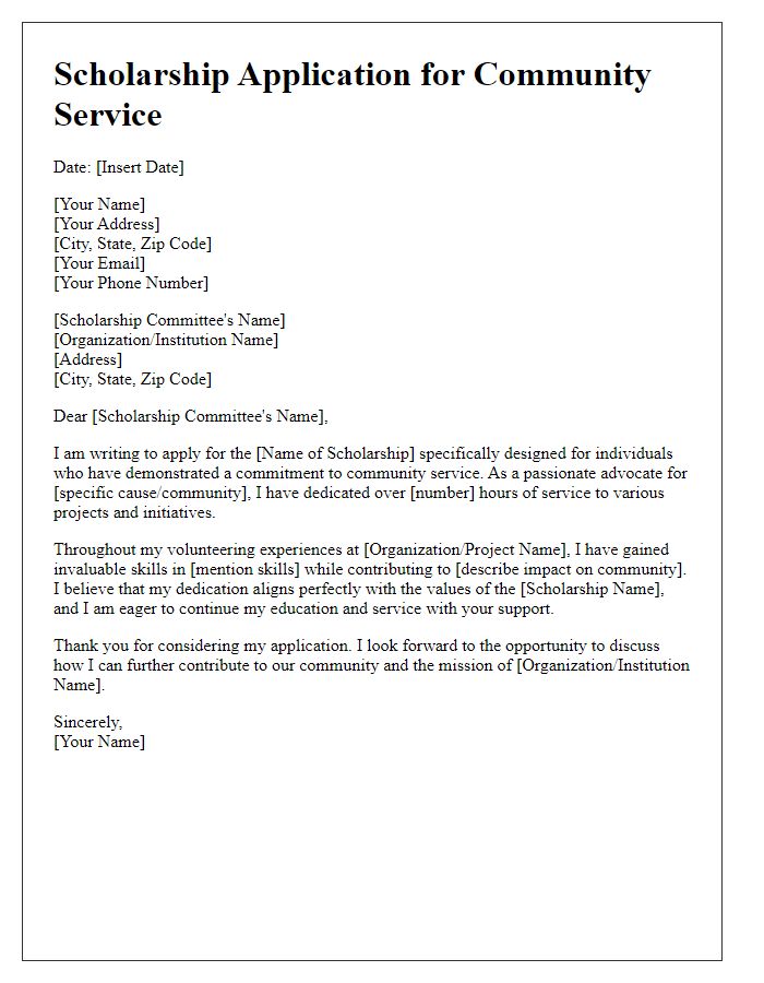 Letter template of scholarship application for community service