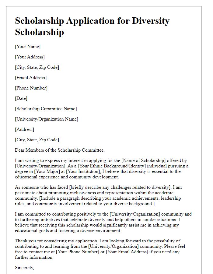 Letter template of scholarship application for diversity scholarships