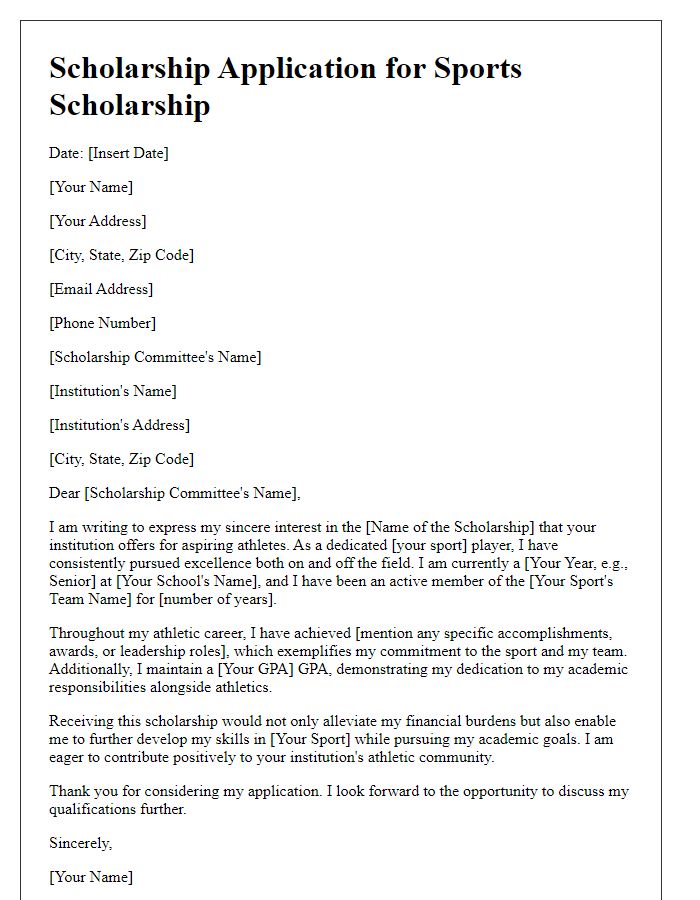 Letter template of scholarship application for sports scholarships