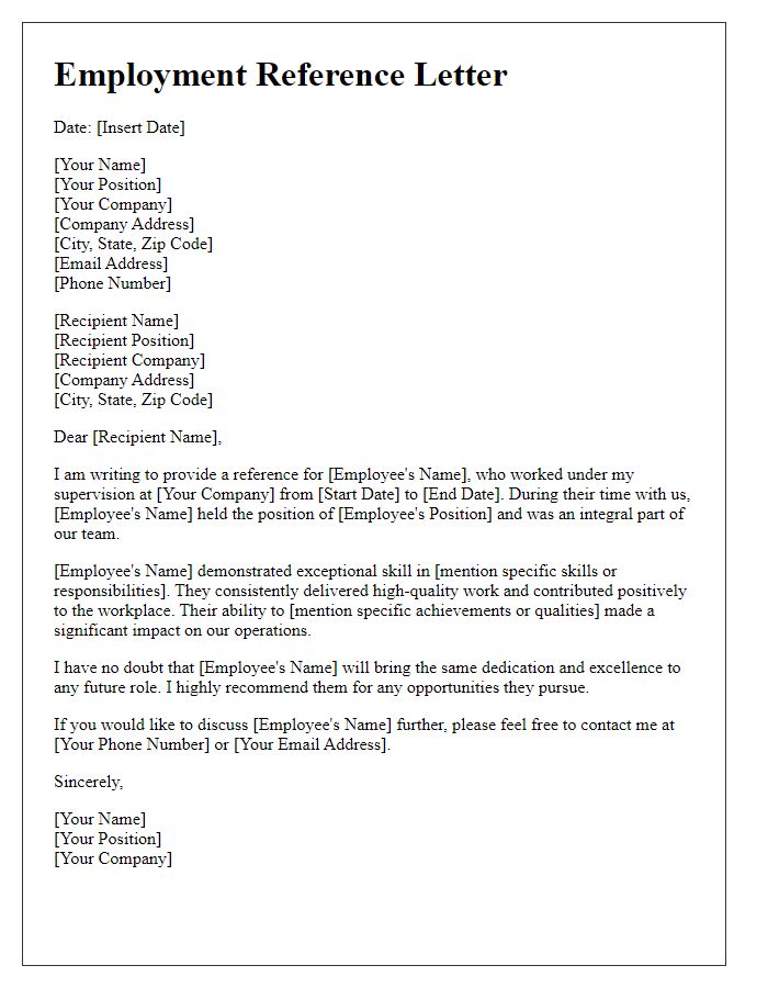 Letter template of employment reference from ex-boss