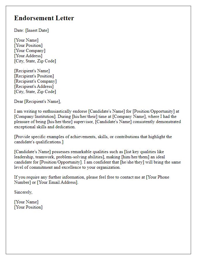 Letter template of endorsement from past supervisor