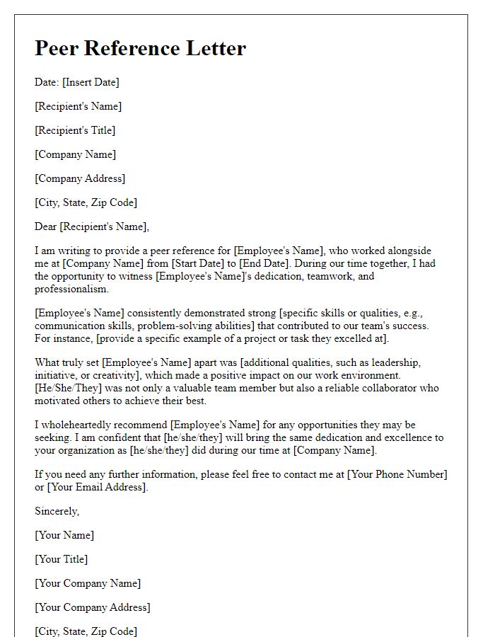 Letter template of peer reference from previous workplace