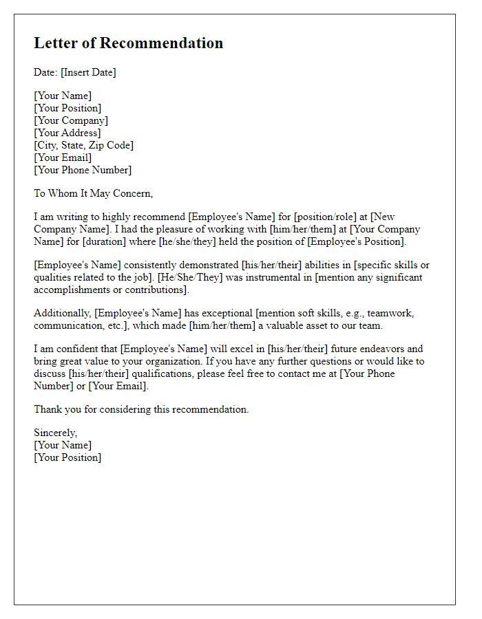 Letter template of recommendation from past employer