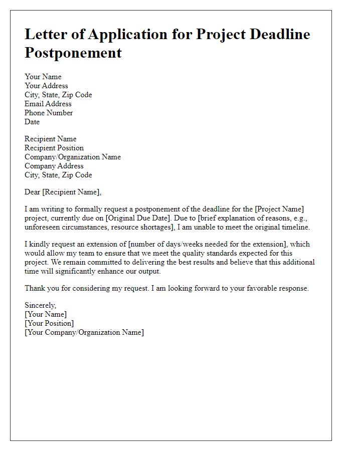 Letter template of application for project deadline postponement