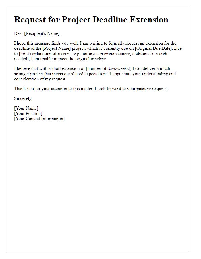 Letter template of request for project deadline extension