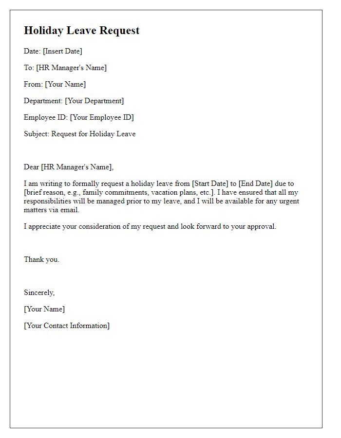 Letter template of employee holiday leave request for HR