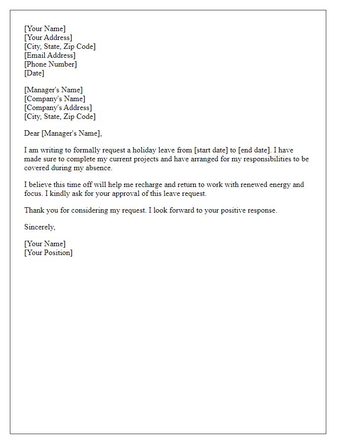 Letter template of holiday leave request for approval