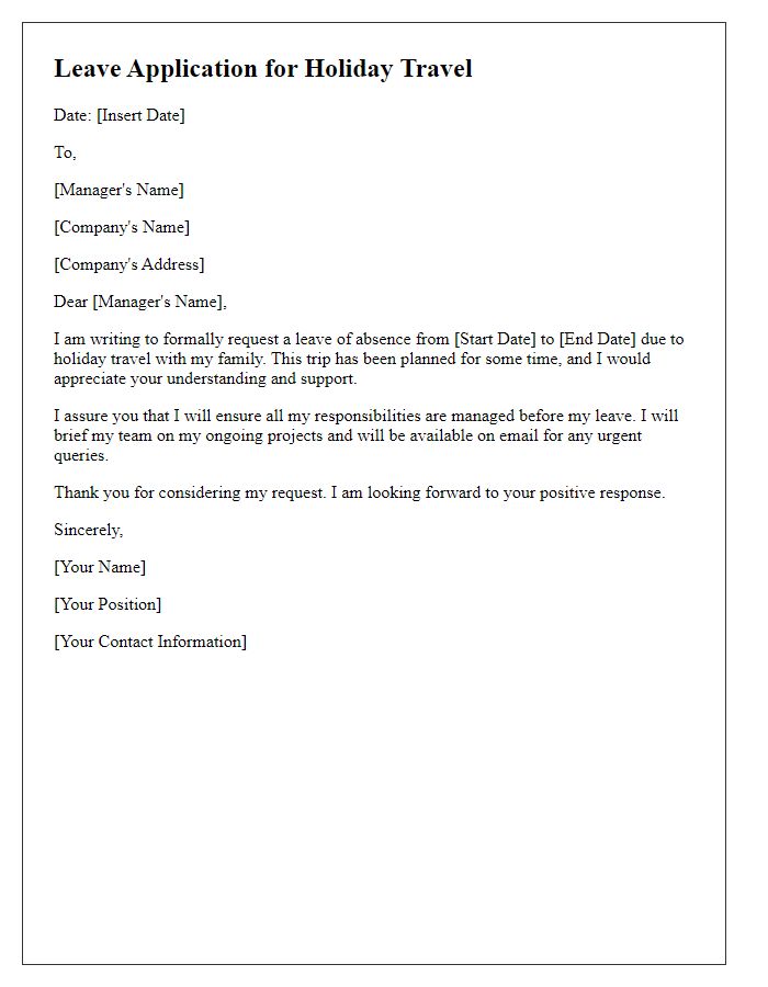 Letter template of personal leave application for holiday travel