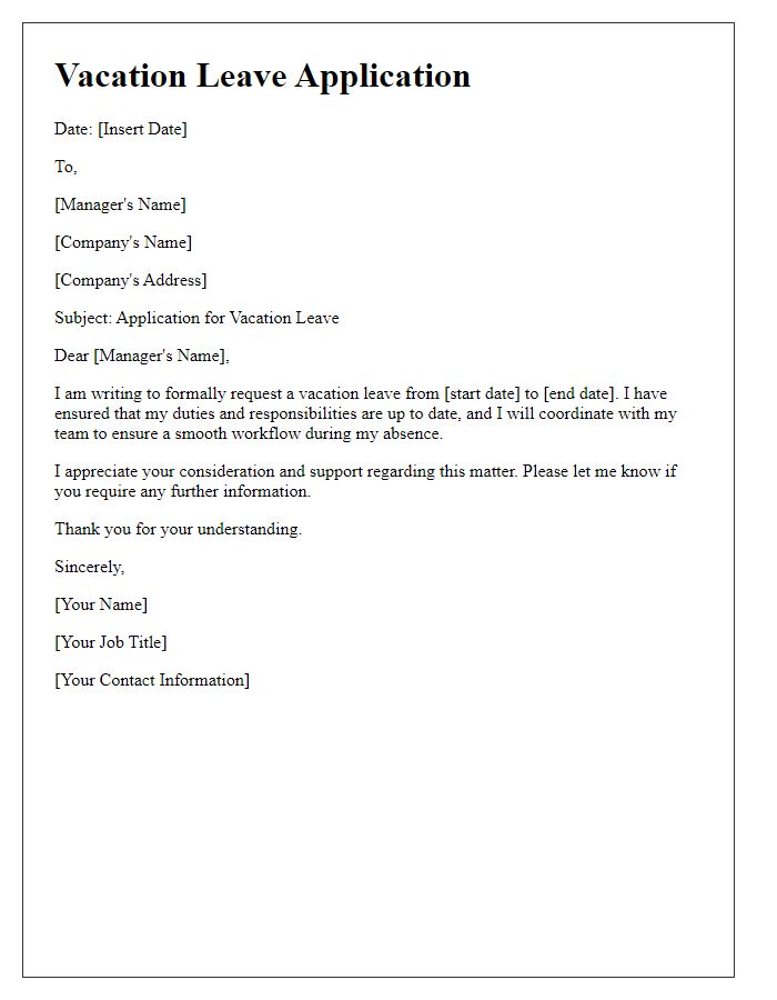 Letter template of vacation leave application for management