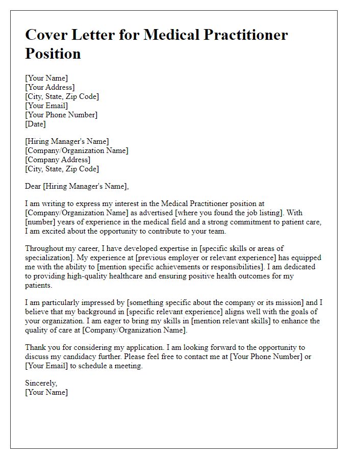 Letter template of medical practitioner cover letter for employment