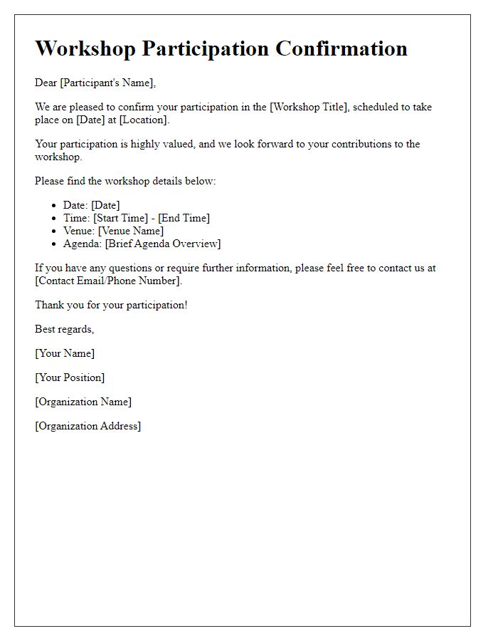 Letter template of workshop participation confirmation for international participants