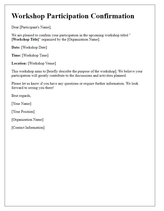 Letter template of workshop participation confirmation for local community members