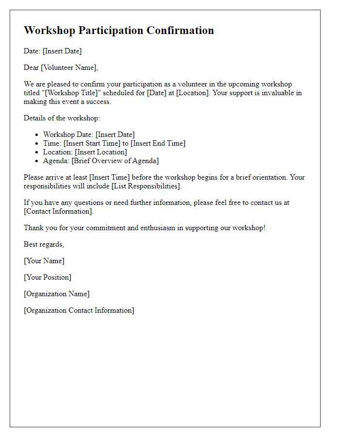 Letter template of workshop participation confirmation for volunteers