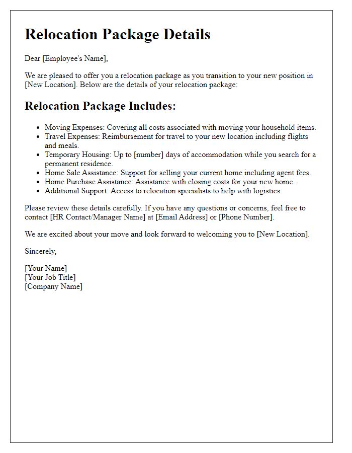 Letter template of employee relocation package details