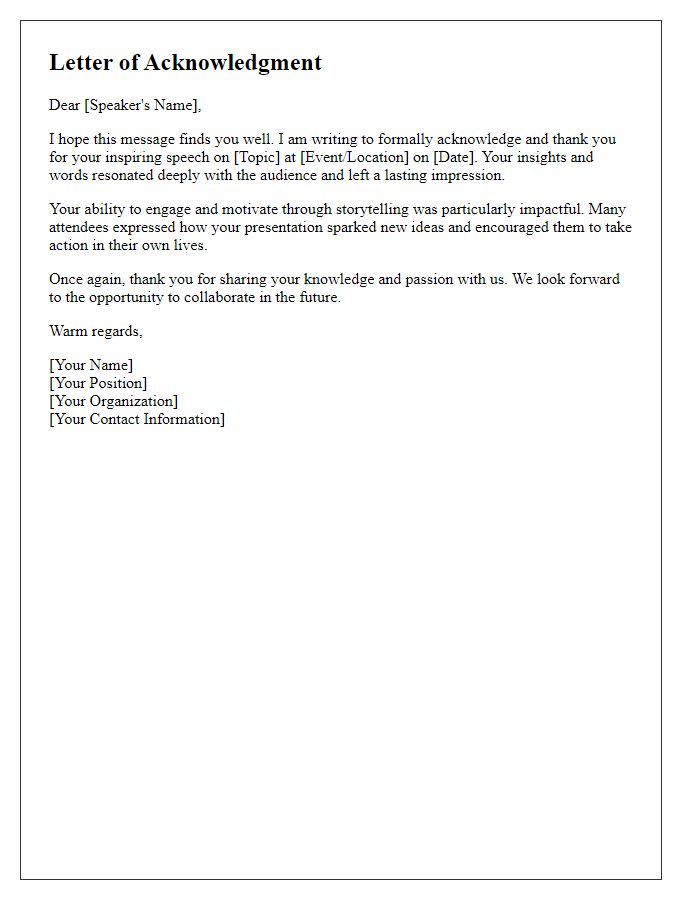 Letter template of acknowledgment for your inspiring speech