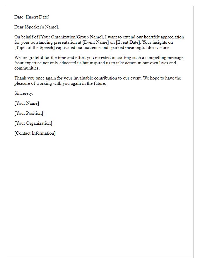 Letter template of appreciation for public speaking engagement