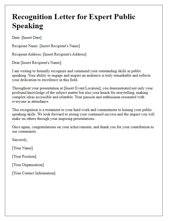 Letter template of recognition for your expert public speaking