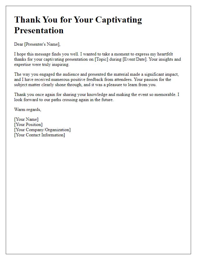 Letter template of thanks for your captivating presentation