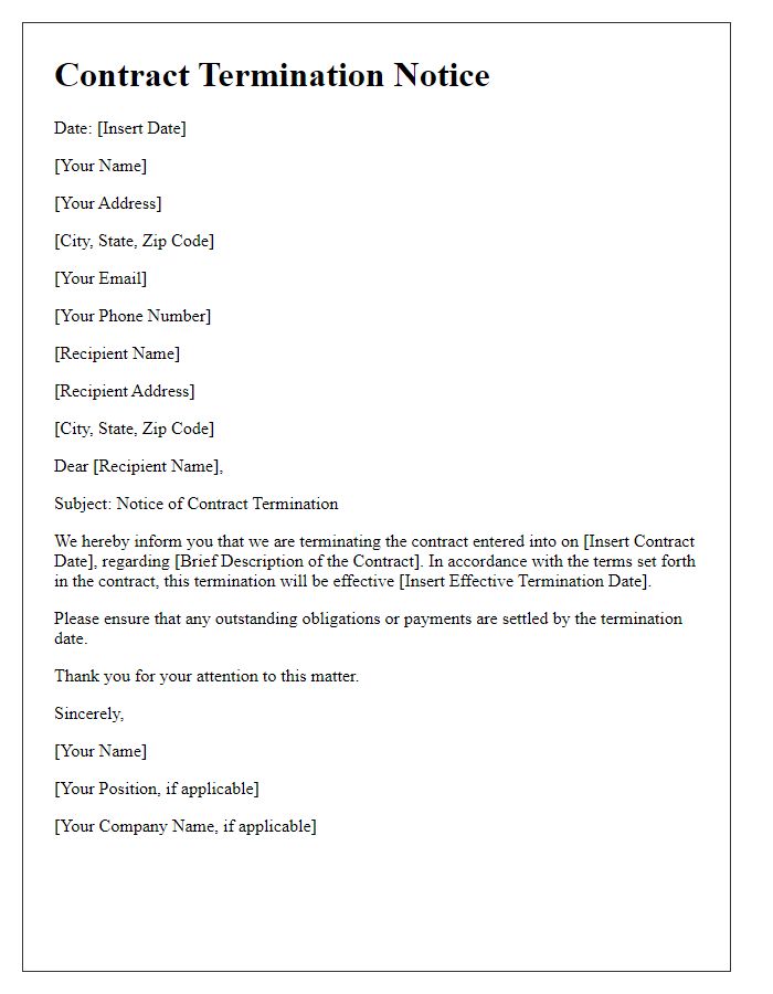 Letter template of Contract Termination Notice