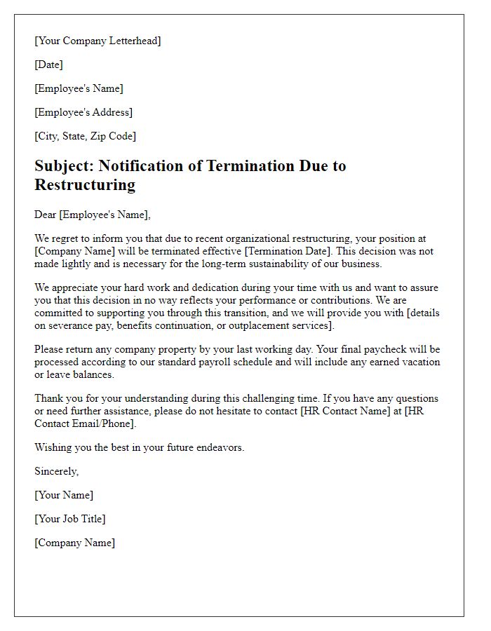 Letter template of Restructuring Termination