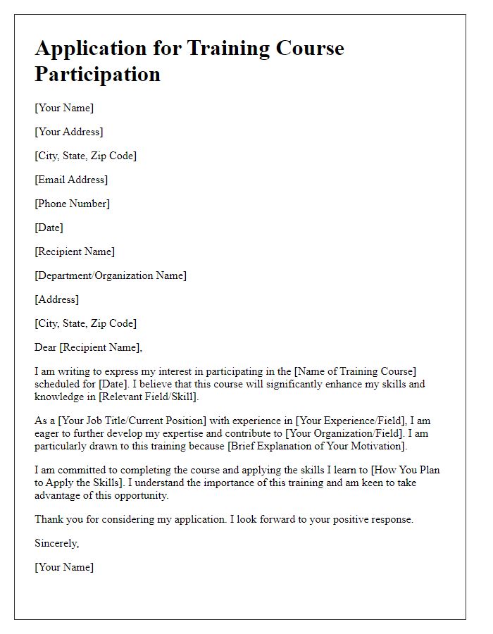 Letter template of application for training course participation